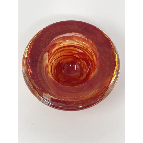 Kosta Boda Atoll Art Glass Votive Tea Light Candle Holder Red Swirl Sweden - Picture 4 of 6